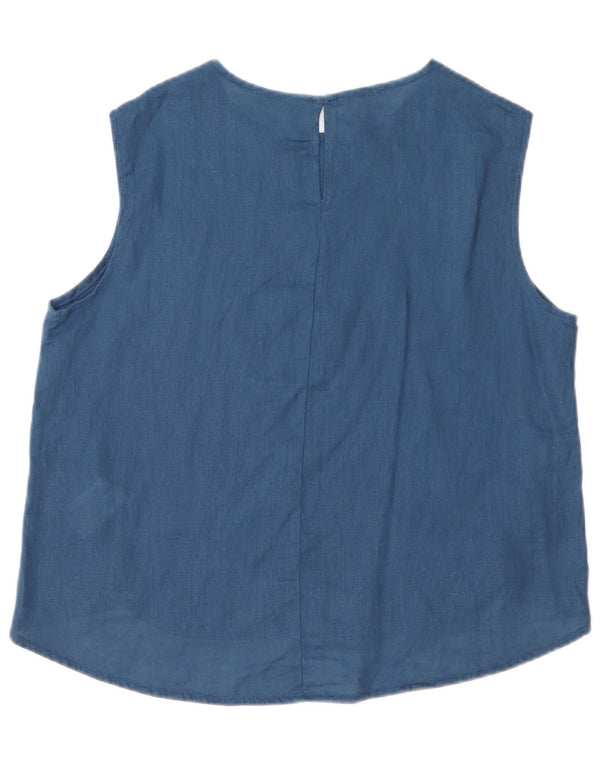Benetton Chemisier surdimensionné sans manches pour femme UK 10 Petit lin bleu marine