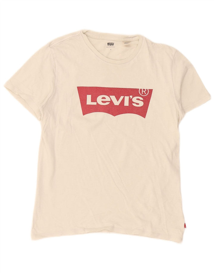 Levi's T-Shirt Graphique Oversize Femme UK 10 Small Blanc
