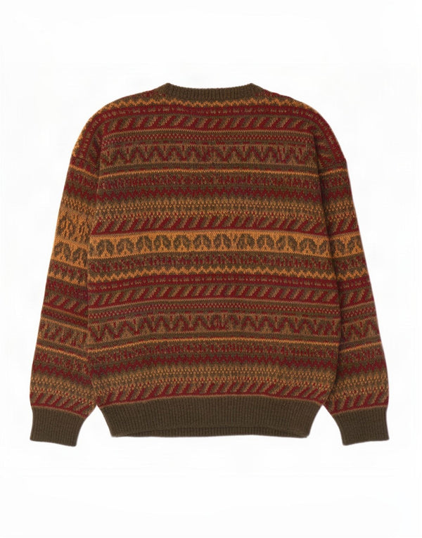 vintage Mens Crew Neck Jumper Pull Grande Laine Fair Isle Verte
