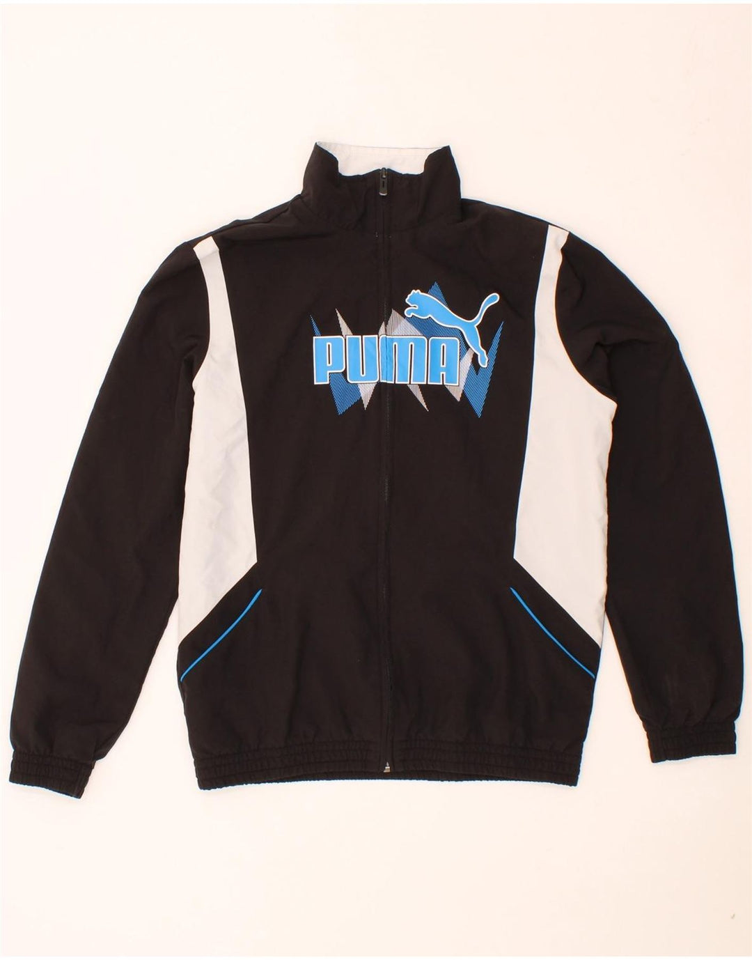 PUMA Boys Graphic Tracksuit Top Jacket 13-14 Years  Black Colourblock Vintage Puma and Second-Hand Puma from Messina Hembry 