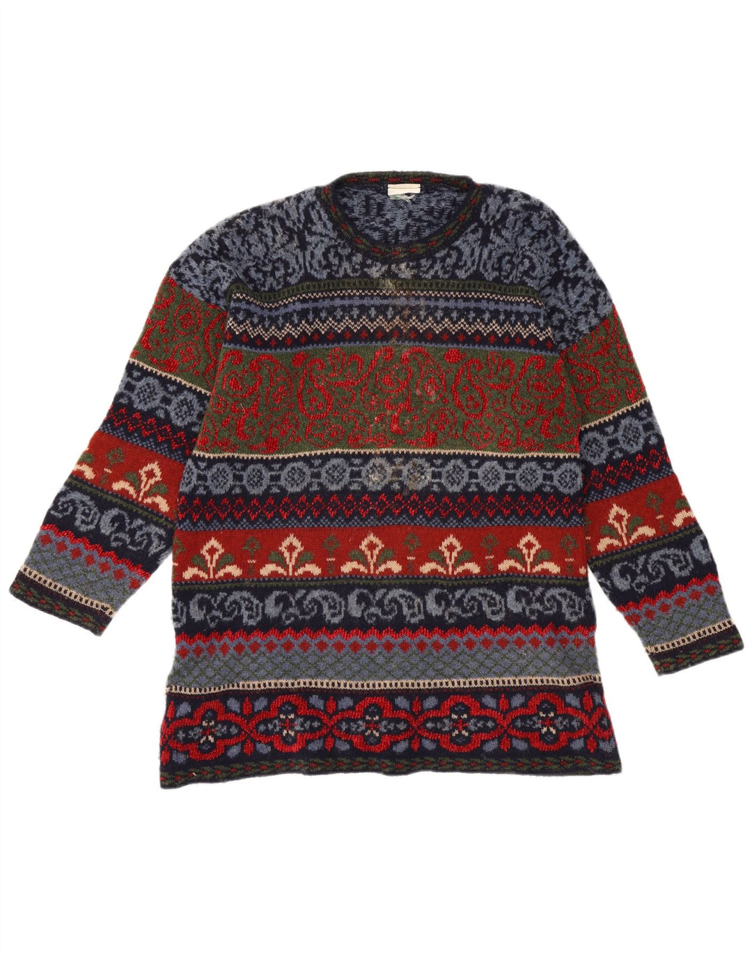 vintage Mens Crew Neck Jumper Pull IT 44 Moyen Multicolore Fair Isle