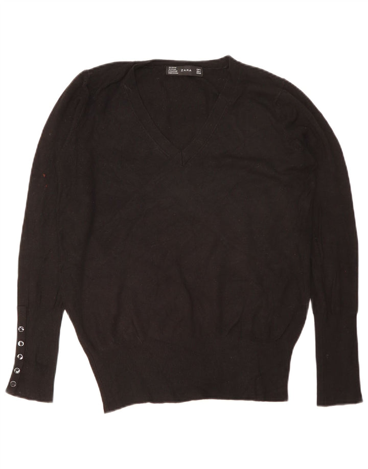 Zara Pull col V pour femme UK 16 Large Noir