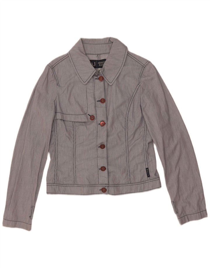Armani Jeans Veste Bomber Femme US 8 Coton Bleu Moyen À Fines Rayures