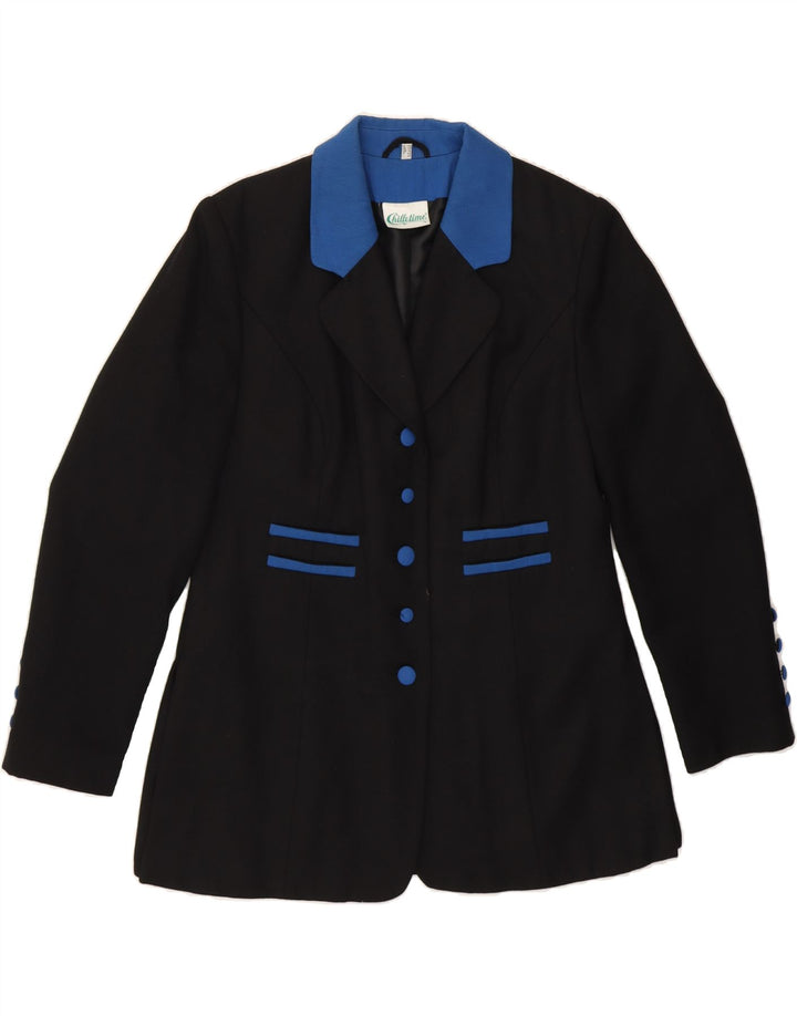 CHILLYTIME Womens 5 Button Blazer Jacket UK 14 Large Black New Wool Vintage Chillytime and Second-Hand Chillytime from Messina Hembry 