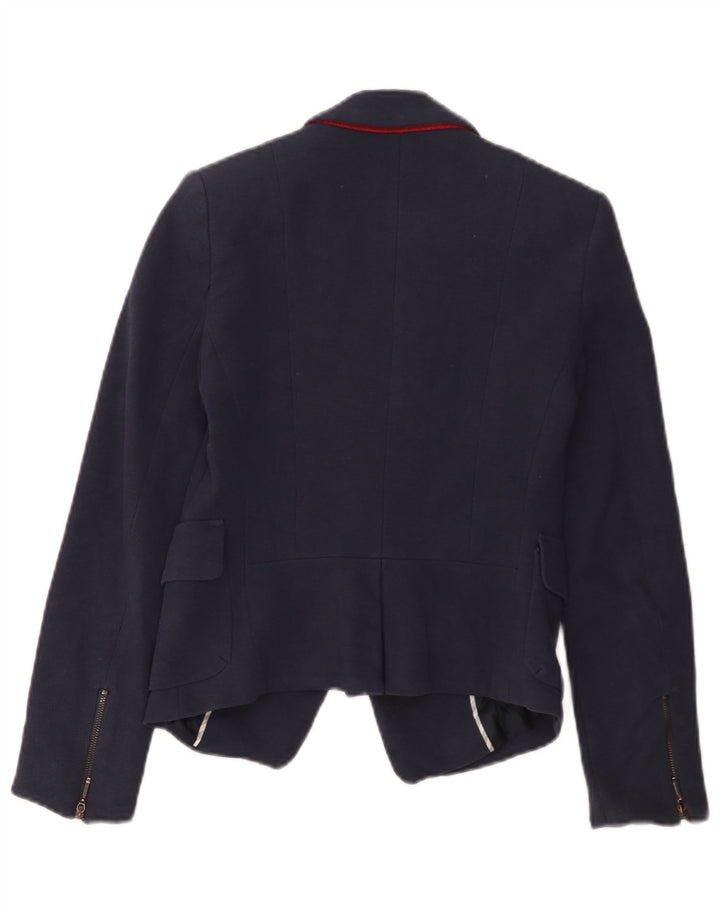 Zara Womens 1 Button Blazer Jacket UK 6 XS Bleu Marine Coton