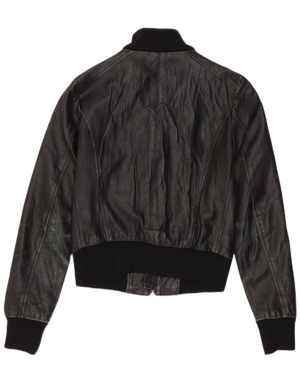 Sasch Womens Crop Leather Jacket UK 12 Medium Black