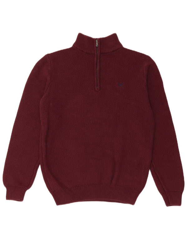 Crew Clothing Pull à col zippé pour homme en coton bordeaux moyen