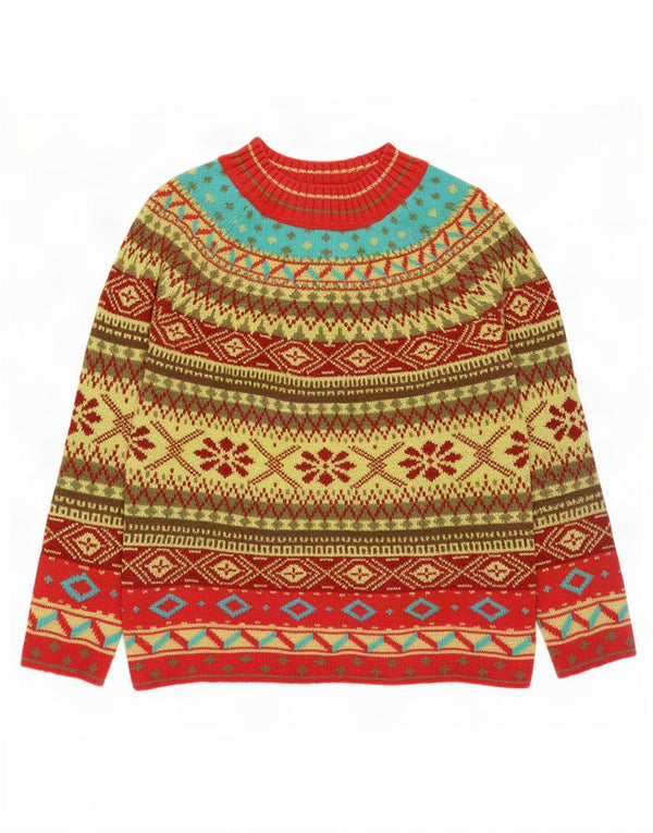 vintage Womens Crew Neck Jumper Pull UK 14 Moyen Multicolore