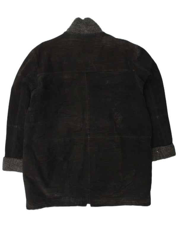 VINTAGE Manteau en daim femme UK 18 XL Cuir noir