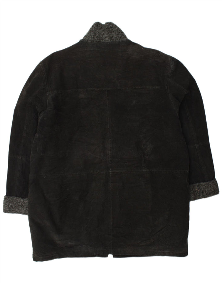 VINTAGE Manteau en daim femme UK 18 XL Cuir noir