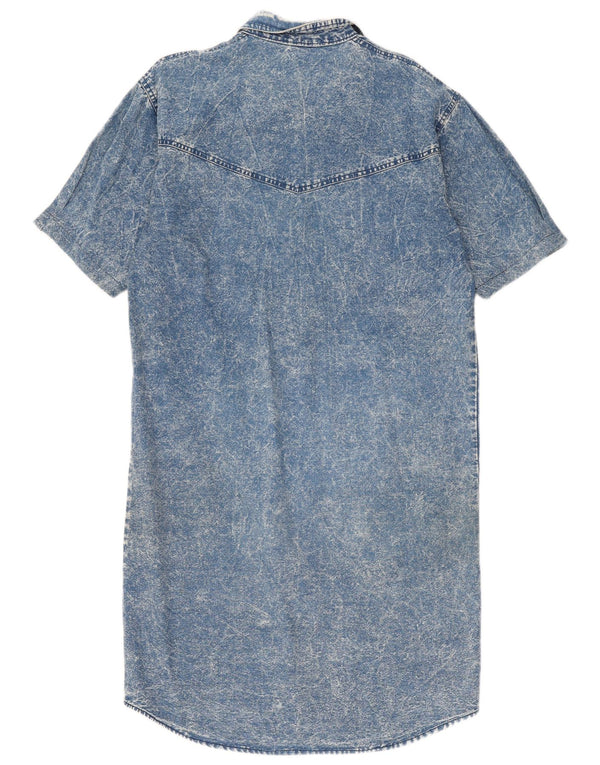 vintage Femmes Manches Courtes Denim Chemise Robe UK 14 Bleu Moyen