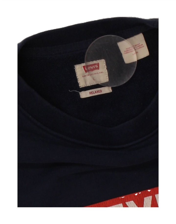 LEVI'S Mens Relaxed Fit Graphic Sweatshirt Jumper Large Navy Blue Cotton Vintage Levi's and Second-Hand Levi's from Messina Hembry 