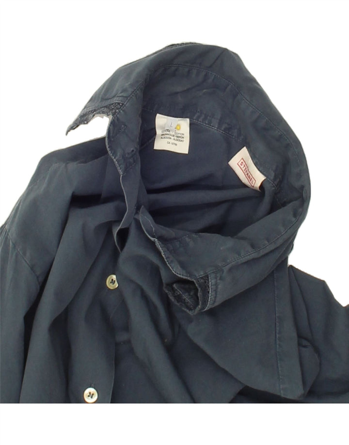 STEFANEL Womens Formal Shirt UK 16 Large Navy Blue Cotton Vintage Stefanel and Second-Hand Stefanel from Messina Hembry 
