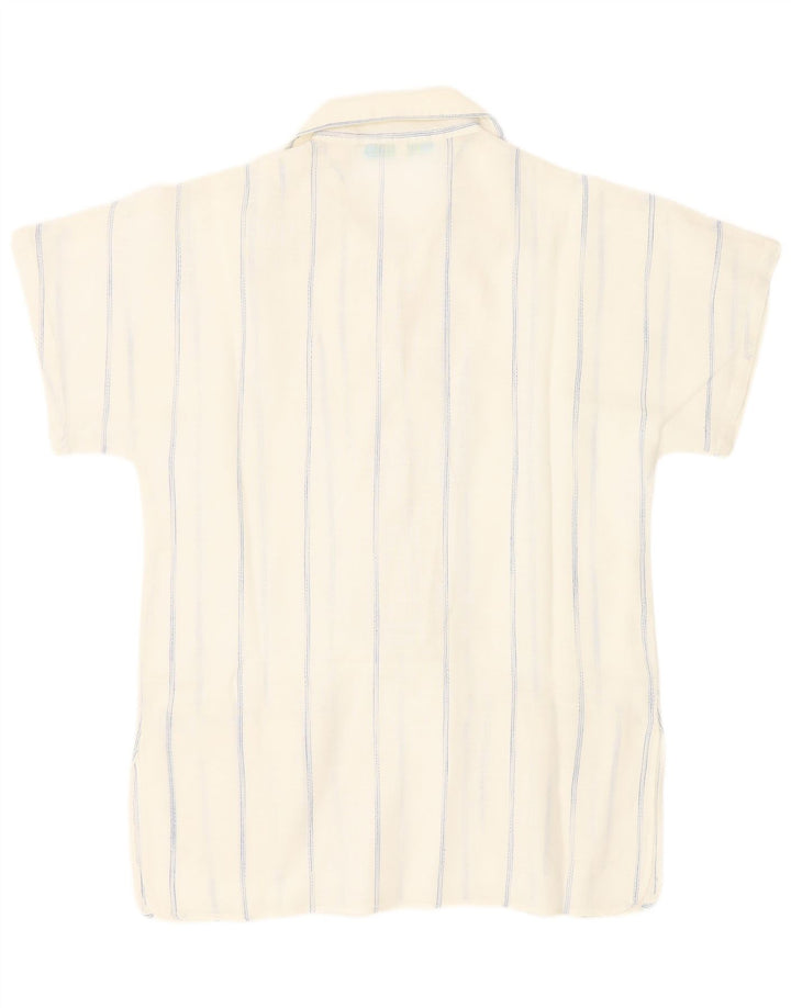 Cacharel Chemise pull à manches courtes pour femme UK 12 Medium White Pinstripe