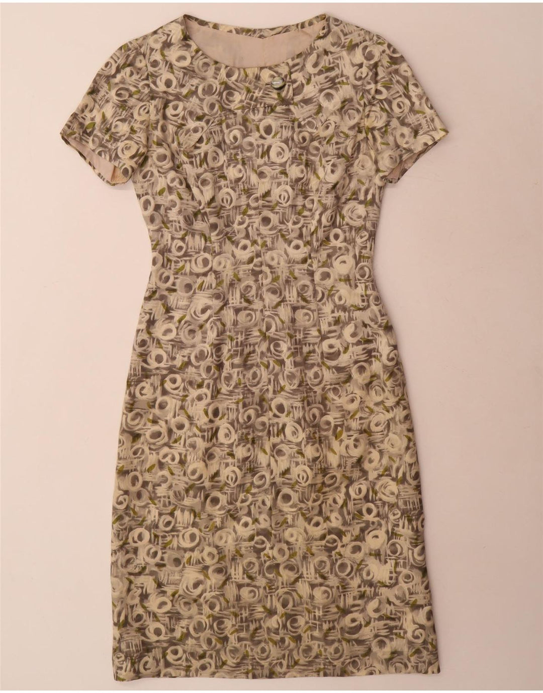 vintage Femmes Motif Abstrait Manches 3/4 2 Pièces Ensemble UK 12 Gris Moyen