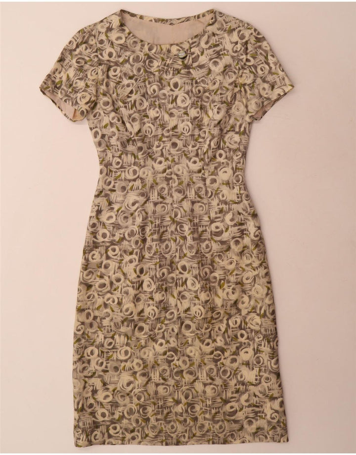 vintage Femmes Motif Abstrait Manches 3/4 2 Pièces Ensemble UK 12 Gris Moyen