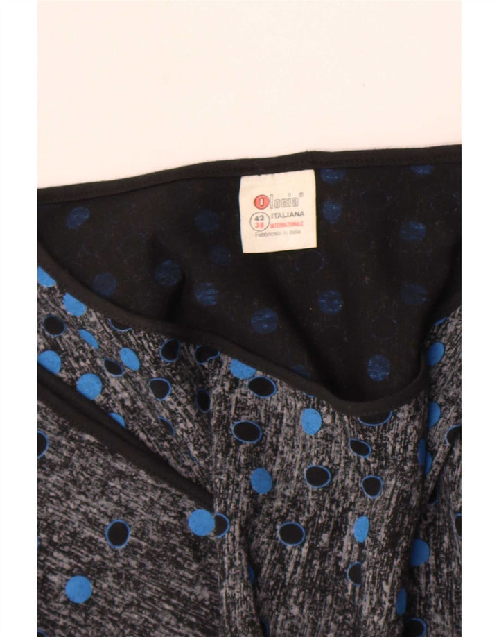 vintage Femme Blouse Top IT 42 Moyen Noir Spotted Coton