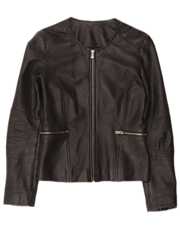 veste en cuir femme vintage UK 10 Petit cuir noir