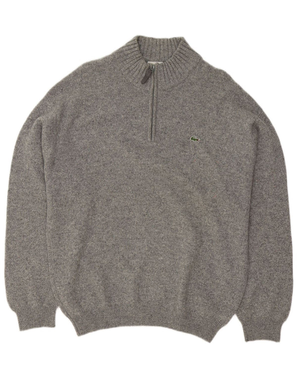 Lacoste Mens Zip Neck Jumper Sweater Taille 6 XL Gris Moucheté Laine Vierge