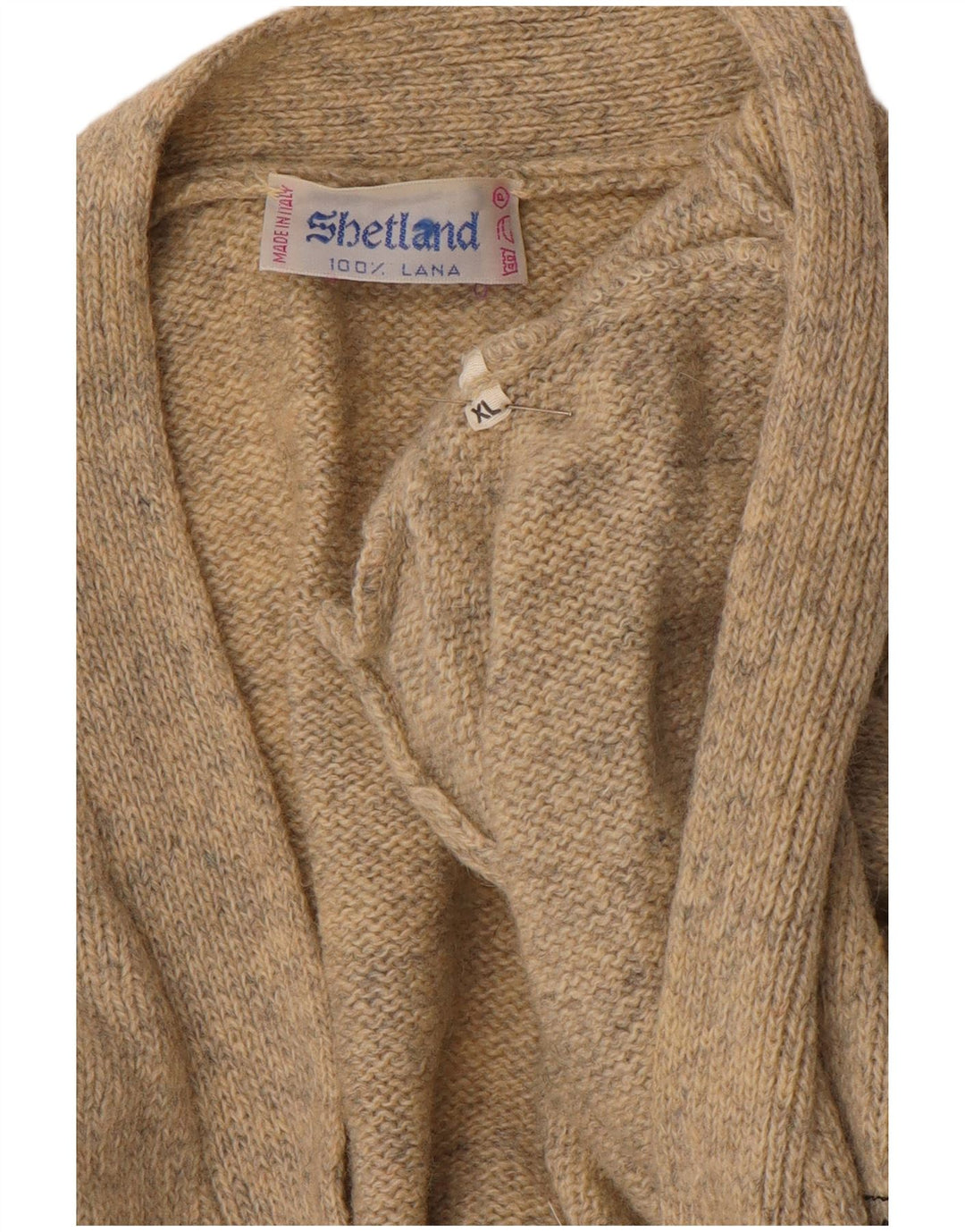 SHETLAND Pull Cardigan Homme XL Laine Mouchetée Beige