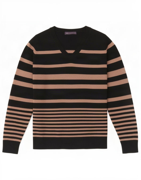 Marks & Spencer Pull col en V pour femme UK 14 Medium Noir Rayé