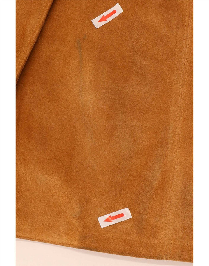 vintage Femme Suède Pardessus IT 42 Cuir Beige Moyen