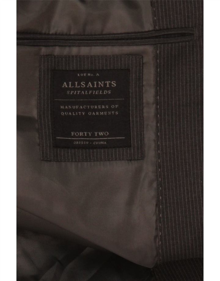 All Saints Veste blazer à 2 boutons pour homme UK 42 XL Gris à fines rayures