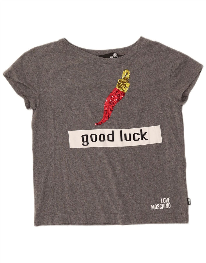 MOSCHINO Femme T-Shirt Graphique Top IT 42 Gris Moyen Chiné Coton