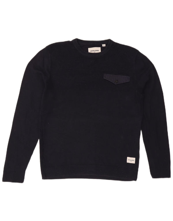 Jack & Jones Pull à col rond pour homme en coton bleu marine Taille L