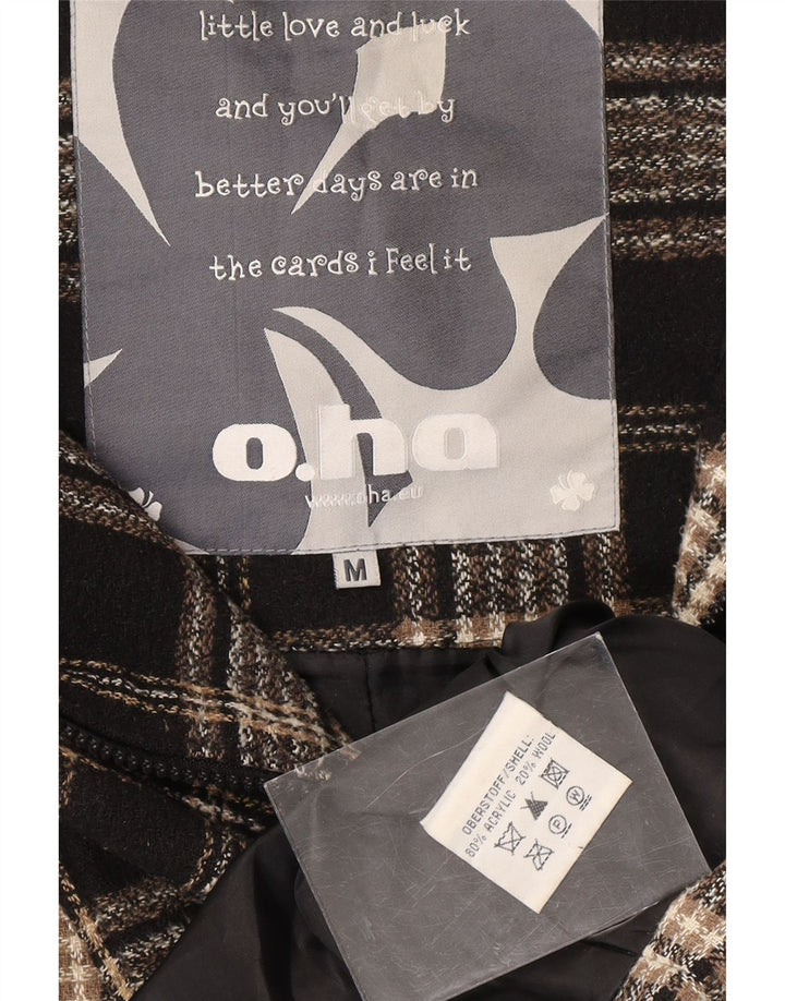 VINTAGE Womens Overcoat UK 14 Medium Black Check Acrylic