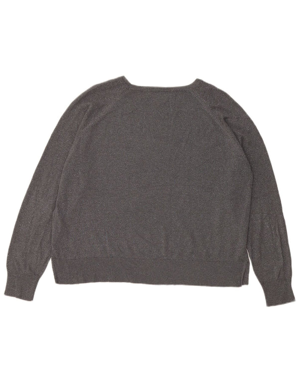Zara Pull court à col bateau pour femme UK 16 Large Gris Viscose