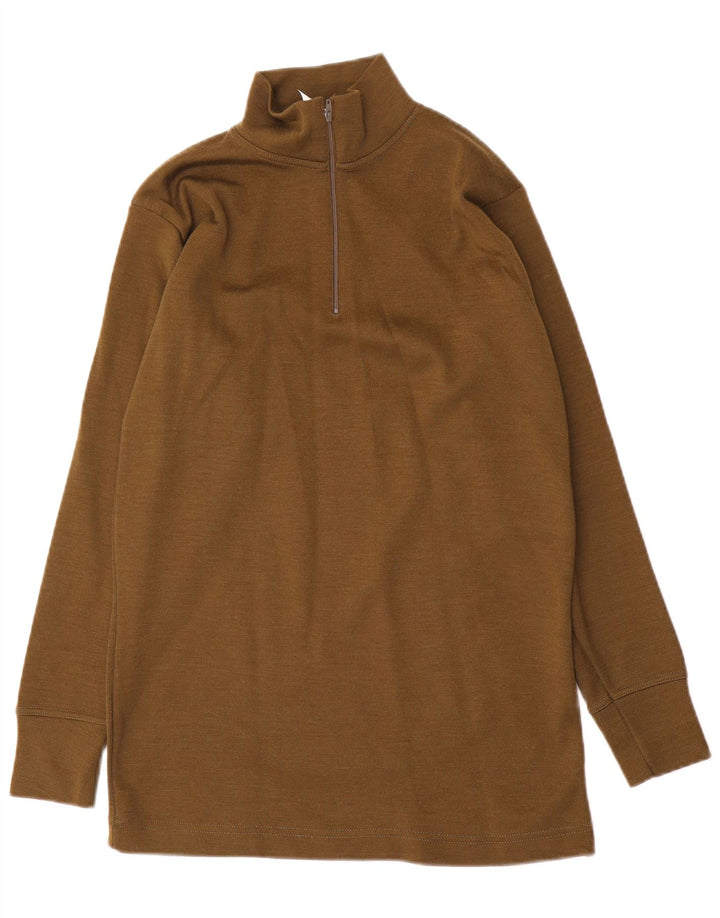 vintage Homme Zip Neck Jumper Pull Moyen Kaki Polyamide