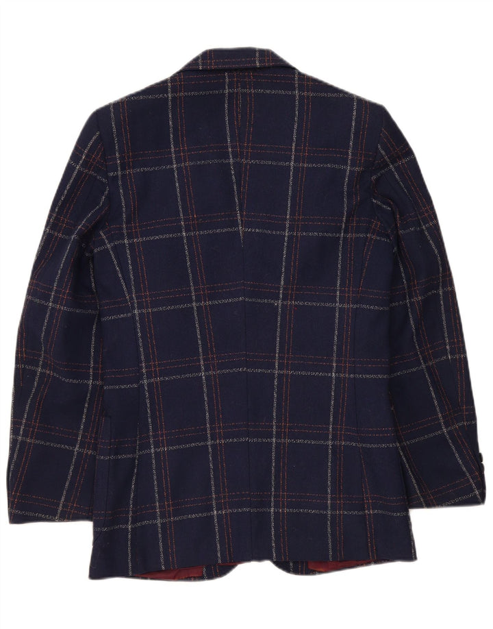 vintage Homme 2 Bouton Blazer Veste UK 36 Petit Bleu Marine Plaid Classique