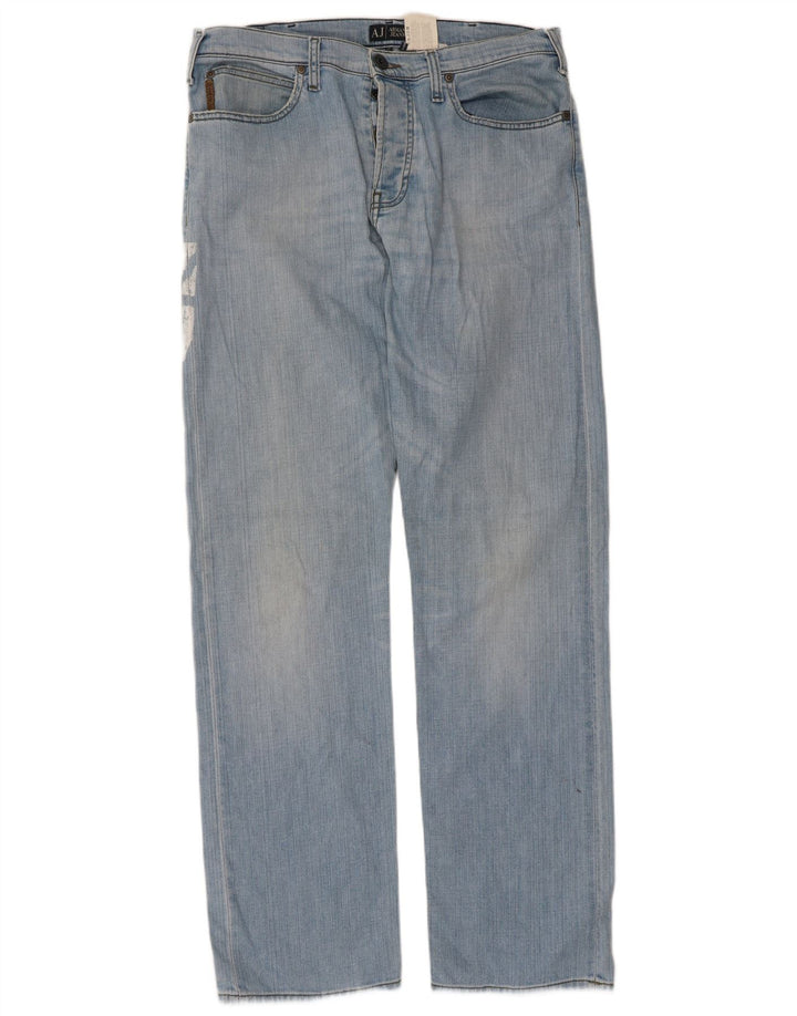 Armani Homme Jean Droit Graphique W36 L33 Bleu Coton