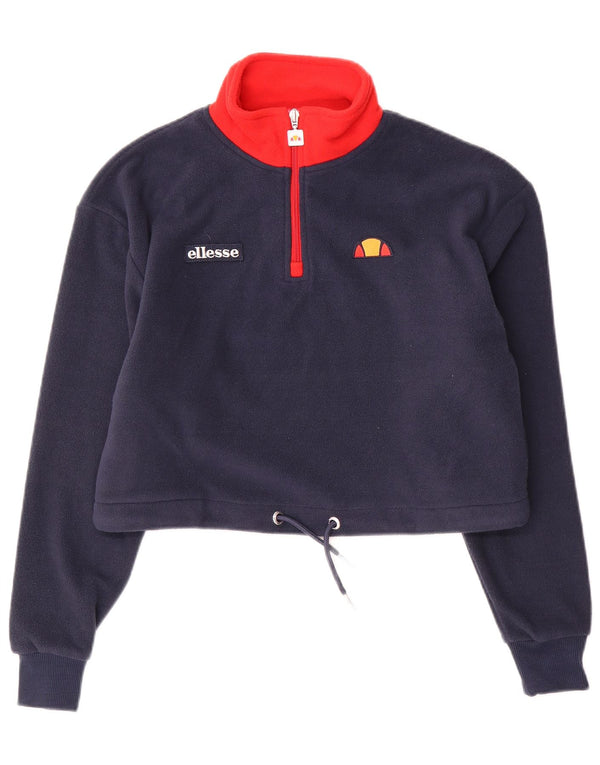 Ellesse Pull court en polaire à col zippé pour femme UK 4 XS Bleu marine Colourblock