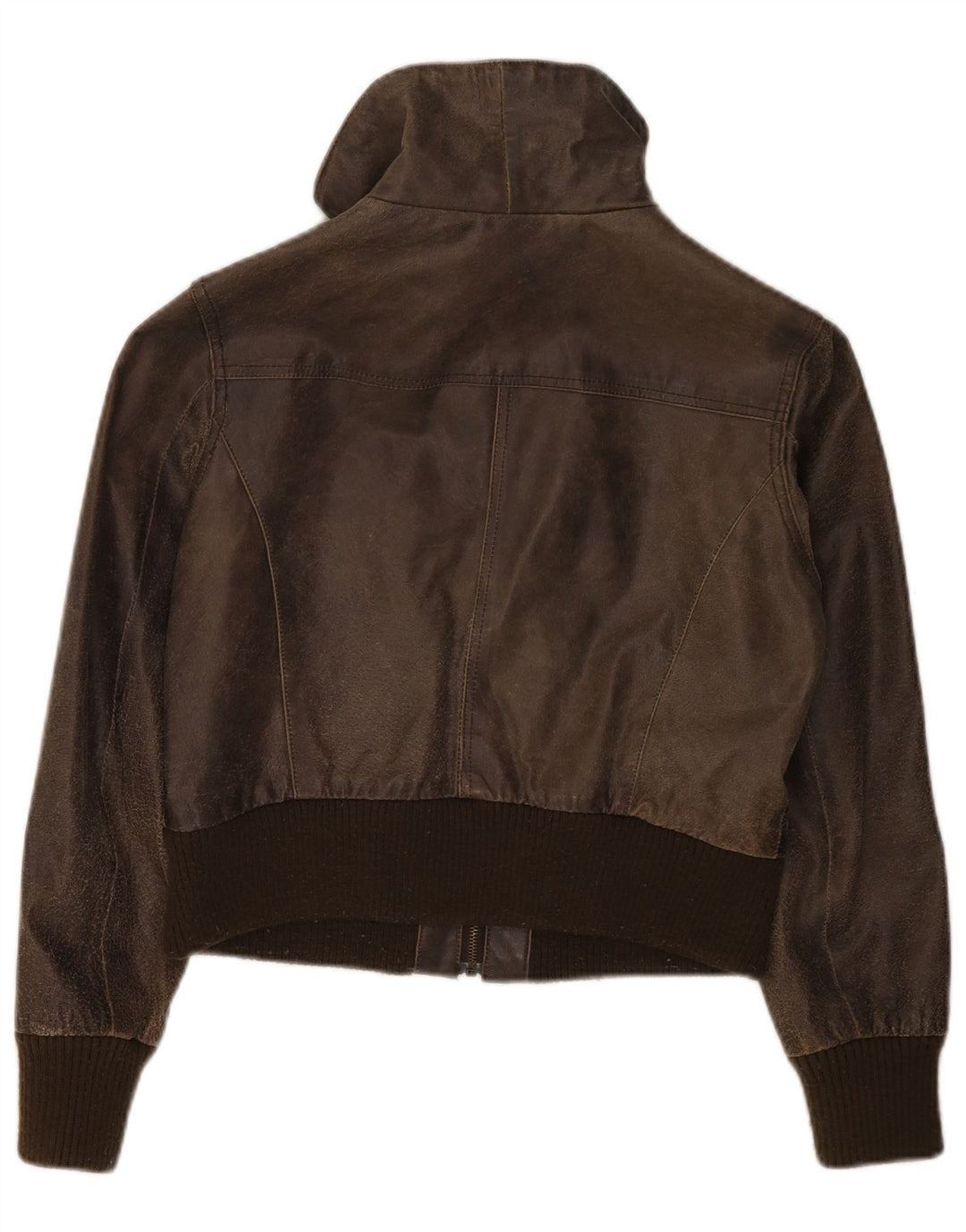 BAY Veste en cuir crop pour femme UK 16 Grand cuir marron