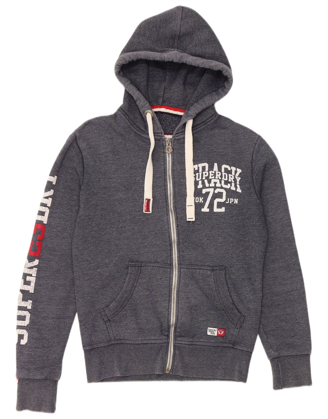 SUPERDRY Pull à capuche zippé graphique pour hommes, petit coton bleu marine