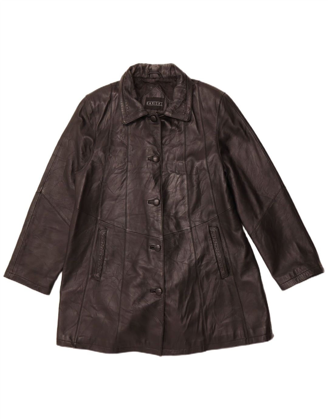 BARISAL Manteau en Cuir Femme IT 44 Cuir Noir Moyen