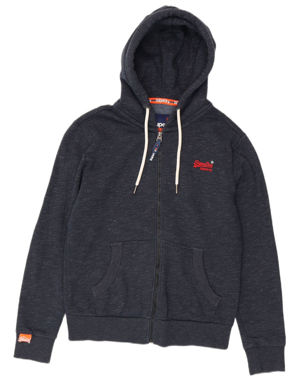 Superdry Pull à capuche zippé en coton moucheté bleu marine moyen