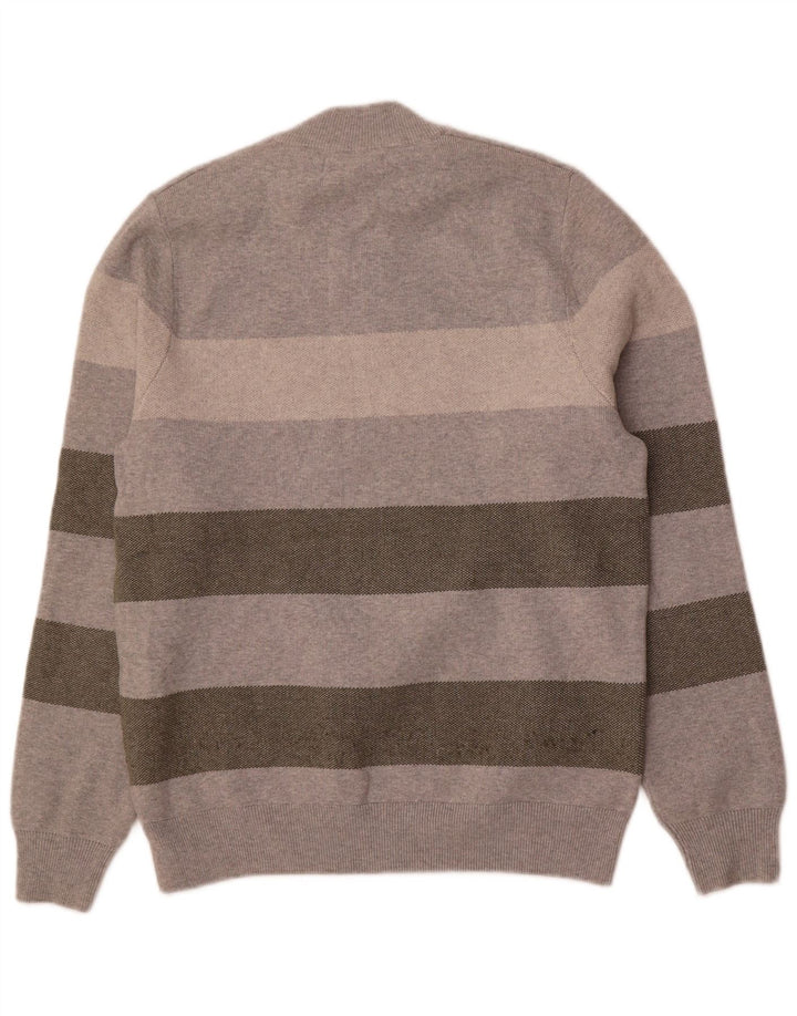 Marks & Spencer Pull col rond homme gris moyen rayé polyester
