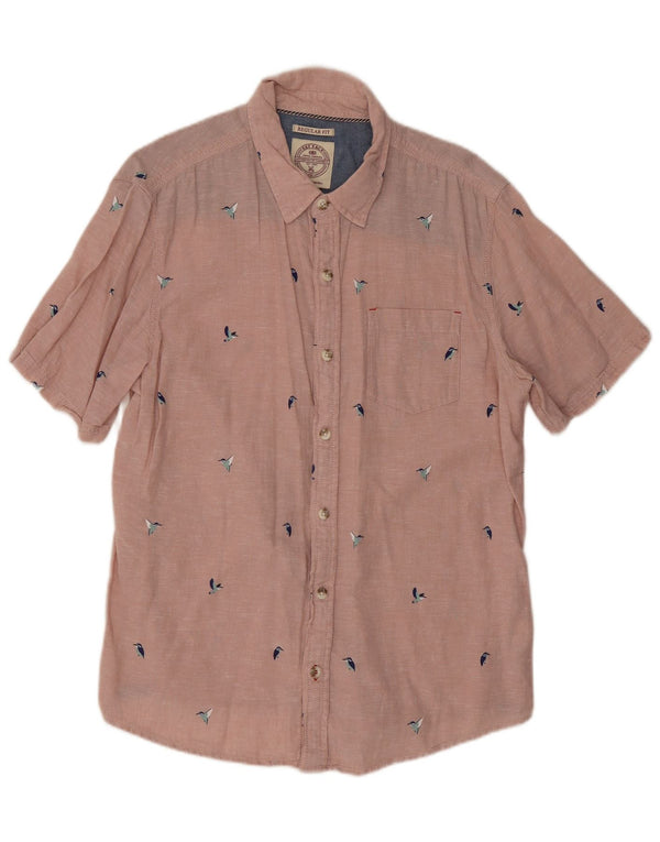 Fat Face Chemise à manches courtes pour homme, coupe classique, grand imprimé animal rose, lin