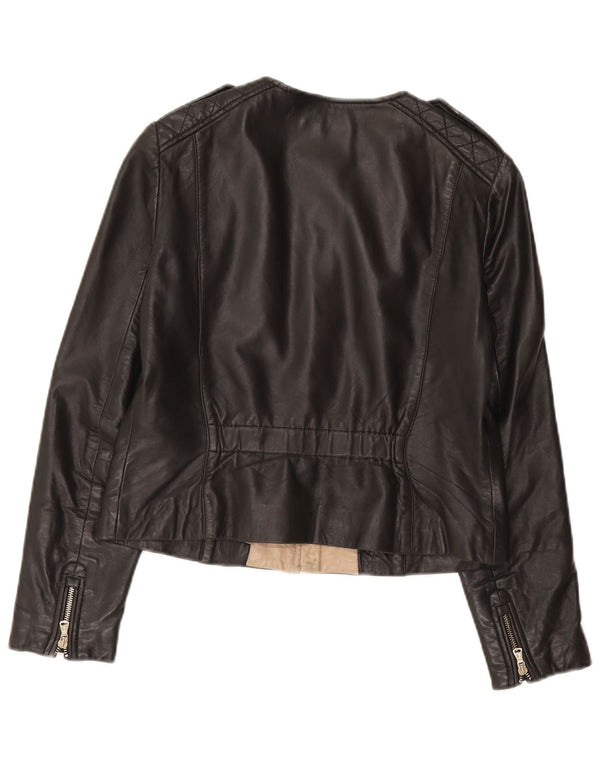 Massimo Dutti Veste en cuir pour femme UK 14 Grand cuir noir