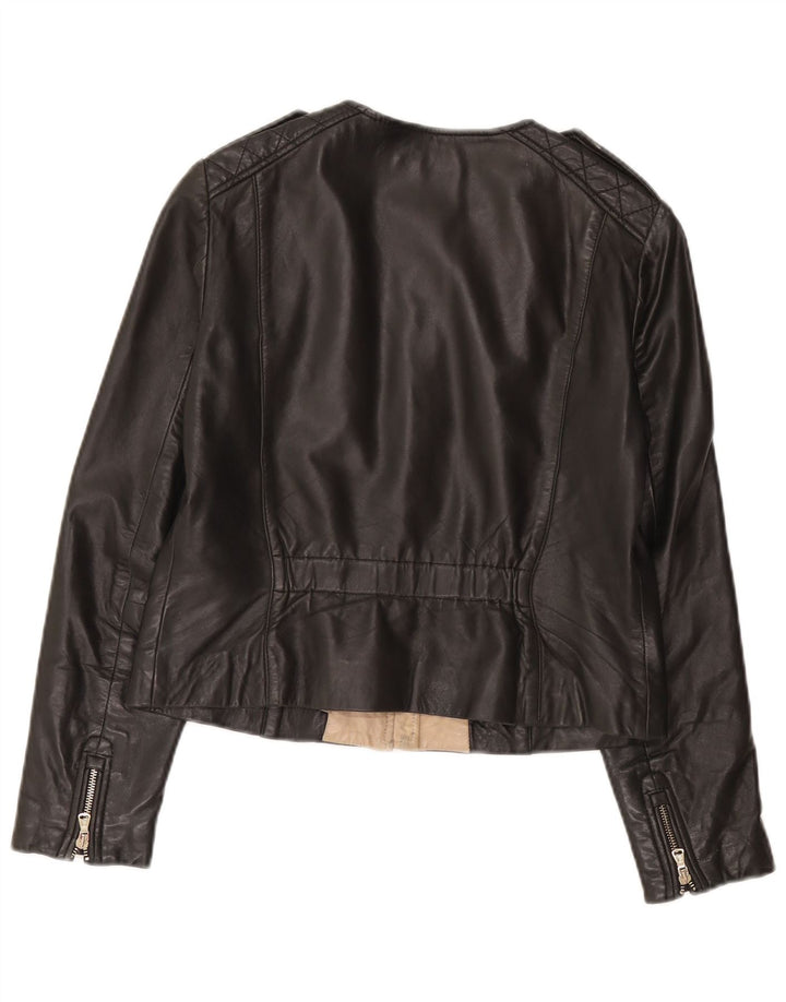 Massimo Dutti Veste en cuir pour femme UK 14 Grand cuir noir