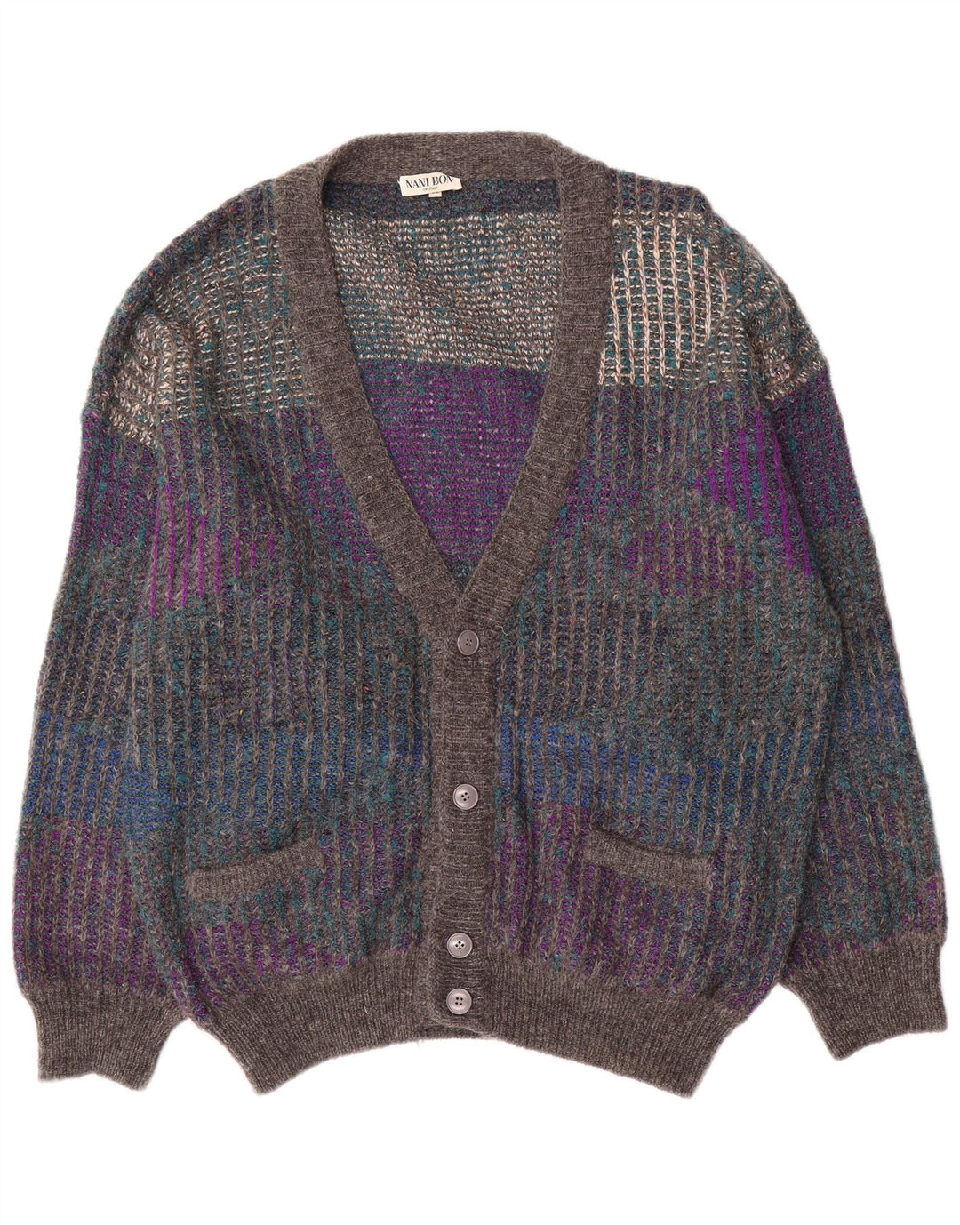 NANI BON Cardigan Homme Pull IT 52 Large Gris Colorblock Laine