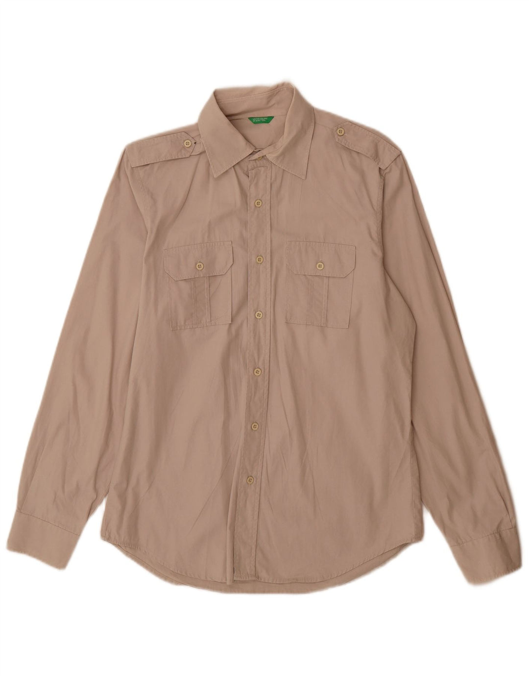 Benetton Chemise Militaire Militaire Coton Beige Moyen Homme
