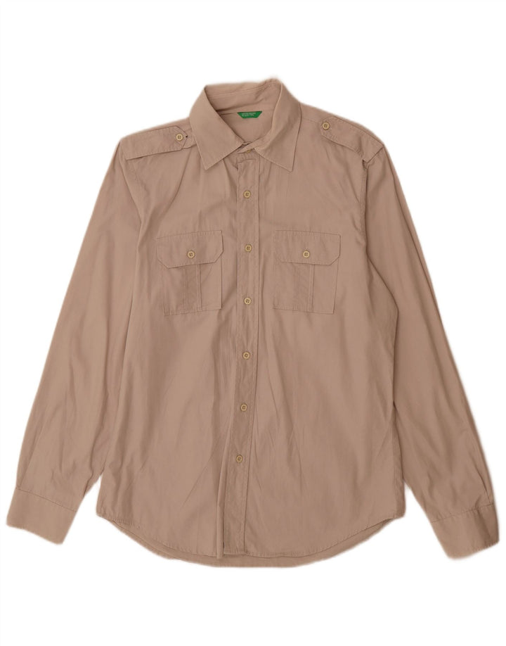 Benetton Chemise Militaire Militaire Coton Beige Moyen Homme