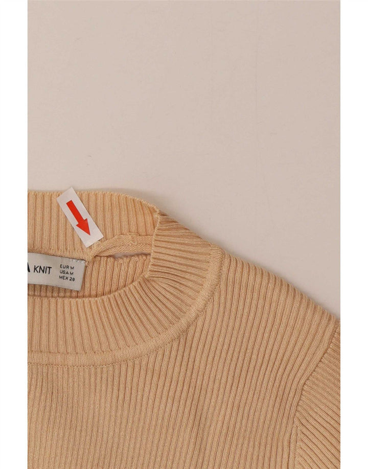 Zara Womens Crop Top Manches 3/4 UK 12 Beige Moyen