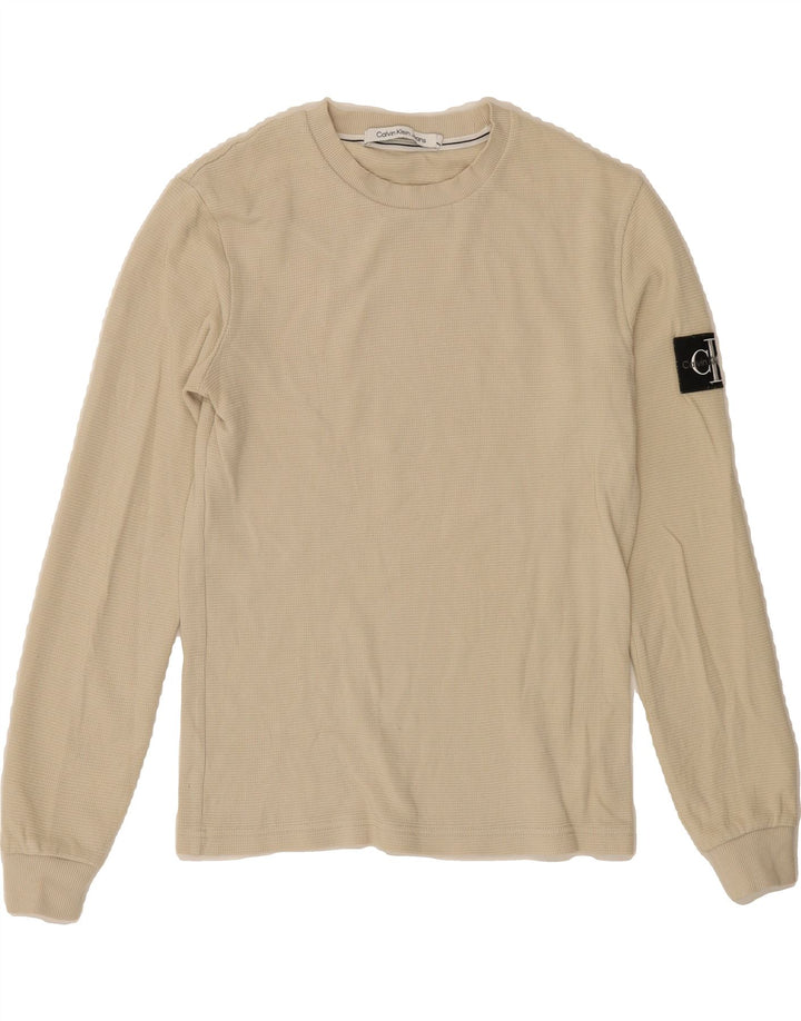 CALVIN KLEIN JEANS Mens Top Long Sleeve Small Beige Cotton Vintage Calvin Klein Jeans and Second-Hand Calvin Klein Jeans from Messina Hembry 