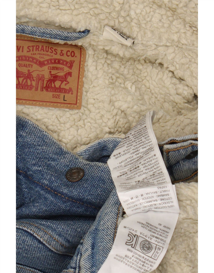 Levi's Veste Sherpa Denim Femme UK 14 Large Bleu Coton