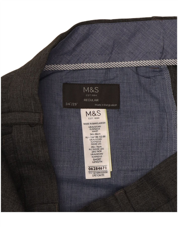 Marks & Spencer Pantalon de Costume Regular Homme W34 L29 Gris Polyester